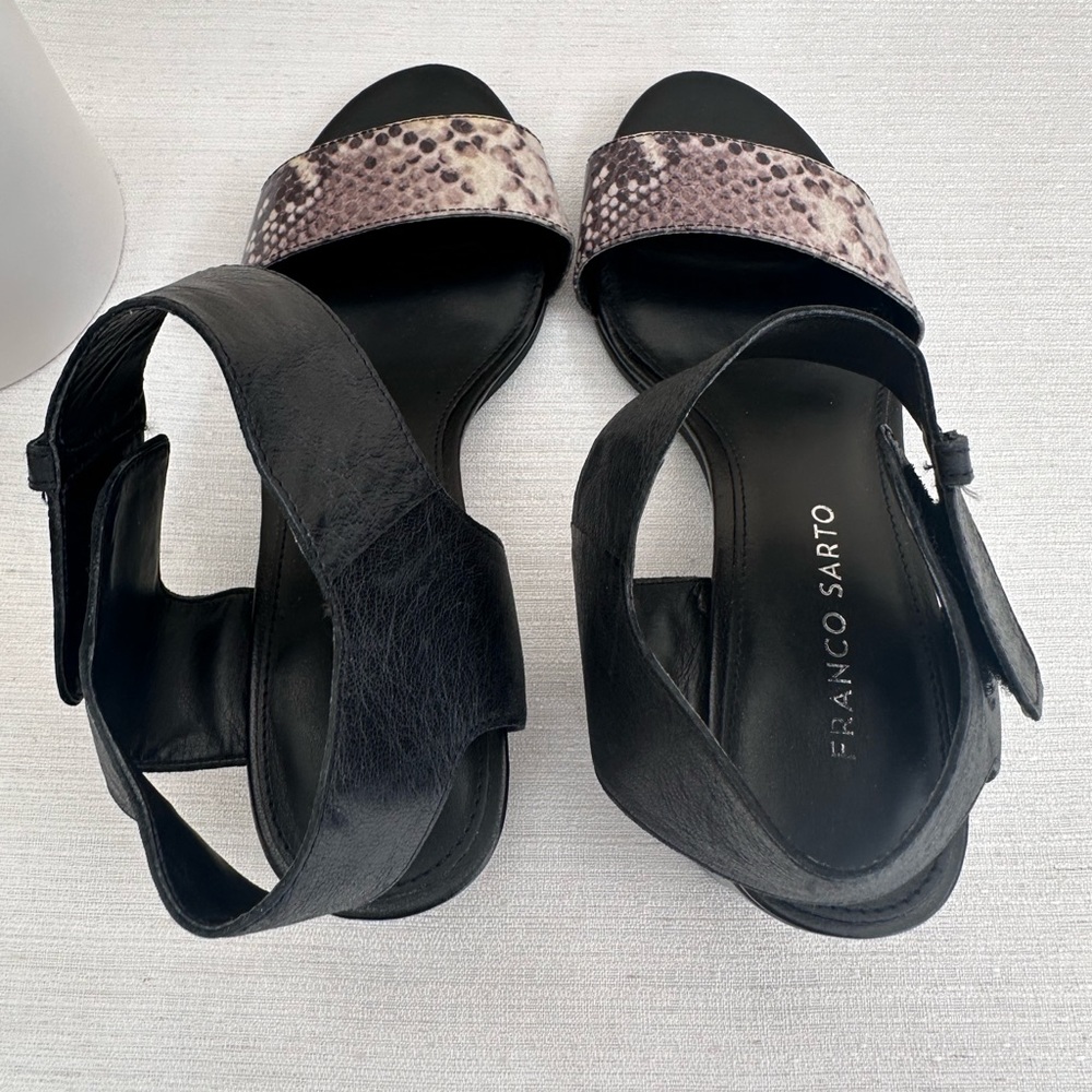Franco Sarto Fabiola Black Snake Leather Heeled Sandals Women’s 6M - Picture 7 of 14
